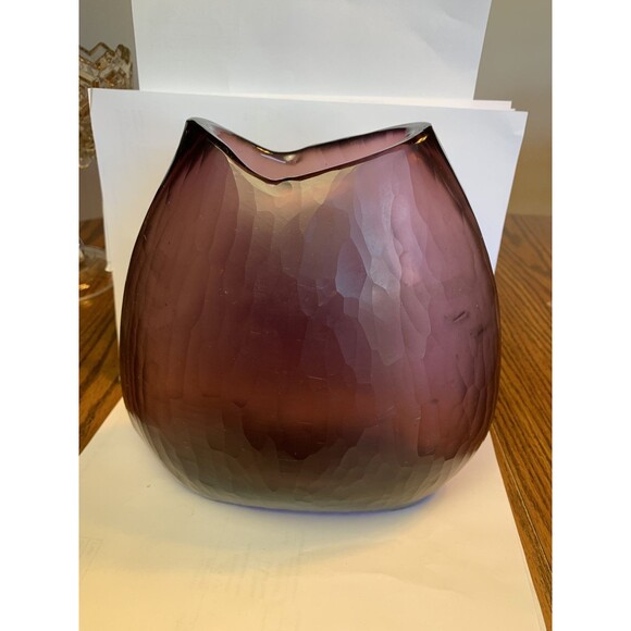 Vintage 9” Purple Amethyst Art Glass Pillow Vase Textured Exterior - Picture 1 of 10